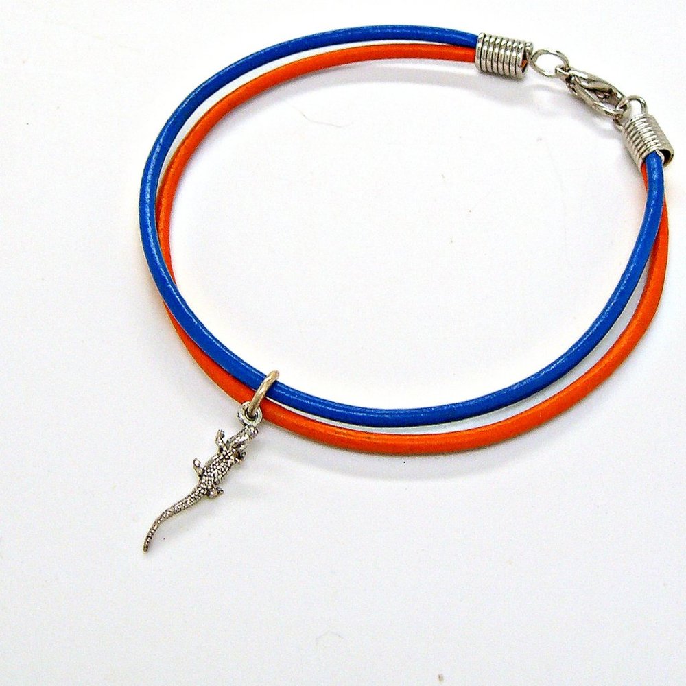 Leather Bracelet or Anklet Gator Alligator Sterling Silver School Team Colors